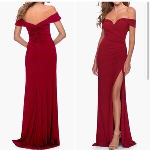 La femme Off the Shoulder Fully Ruched Floor Length Gown